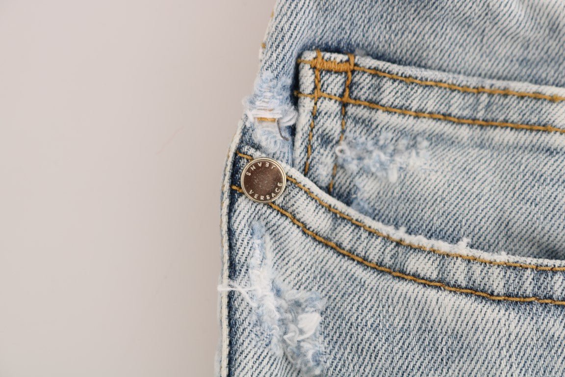 Versace Jeans Blue Wash Torn Stretch Slim Fit Jeans - Fizigo